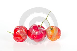 Fresh Barbados cherry on white background, Isolated fruit object