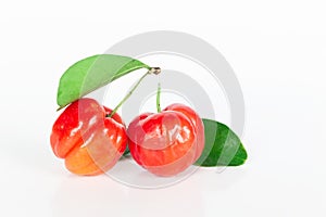 Fresh Barbados cherry on white background, Isolated fruit object.