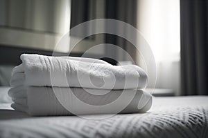 fresh bed resort room service towel white home hotel luxury. Generative AI.