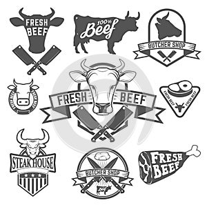 Fresh beef labels. Butchery store labels. Cow heads icons