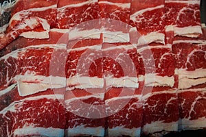 Fresh beef raw sliced with marbled texture
