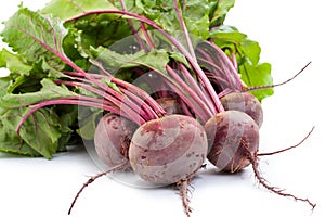 Fresh Beetroot with leaves, isolated on white background. Close-up