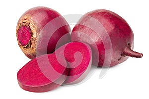fresh beetroot with lobules isolated on a white background