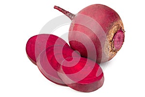 fresh beetroot with lobules isolated on a white background