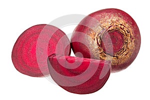 fresh beetroot with lobules isolated on a white background