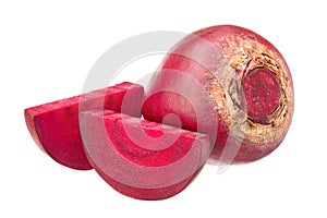 fresh beetroot with lobules isolated on a white background