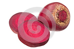 fresh beetroot with lobules isolated on a white background