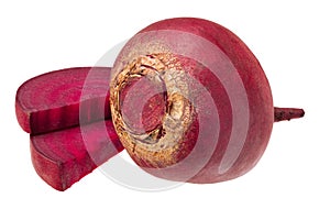 fresh beetroot with lobules isolated on a white background