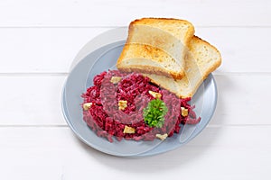 Fresh beetroot spread with toasts