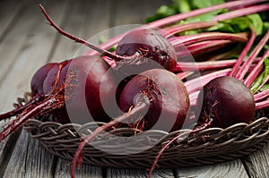 Fresh beets on wooden background