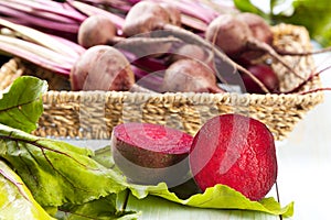 Fresh beets on a board