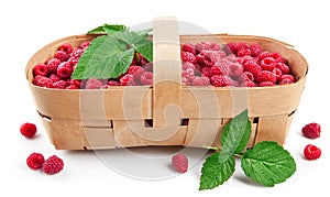 Fresh berries raspberry in wicker basket