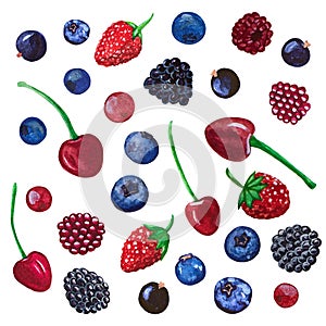 Fresh berries. Set of watercolor multi-colored fruits.