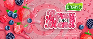 Fresh berry blend juice splash banner with apteitic drops photo