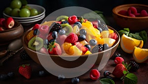 Fresh berry salad, a colorful and healthy gourmet summer snack generated by AI