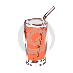 Fresh berry smoothie in glass with straw. Refreshing summer drink. Cooling fruit and vegetable cocktail. Natural