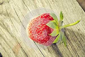 fresh berry of strawberry on wooden table/ fresh berry of strawberry on wooden table closeup. Top view