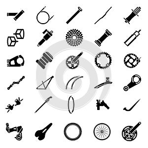 Fresh bicycle part Icons Pack. Icon of bicycle component.Mountain bike parts. Vector Ilustration.