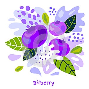 Fresh bilberry berry berries fruits juice splash organic food juicy bilberries splatter on abstract background