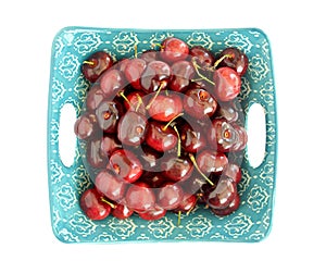 Fresh Bing cherries in flat lay photo