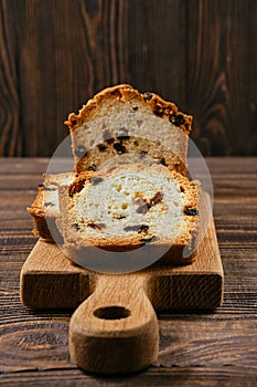 Fresh biscuit cake on the table closeup