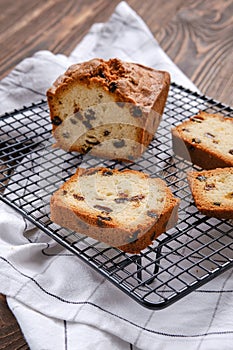 Fresh biscuit cake on the table closeup