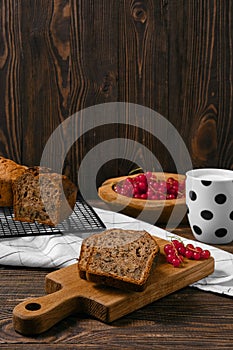 Fresh biscuit cake with walnut on the table