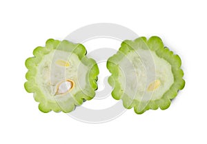 Fresh bitter melon on white background