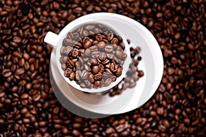 Fresh black columbian coffee in white cup isolated