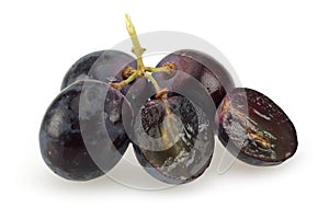 Fresh black grapes isolated on white