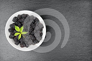 Fresh blackberries in a white bowl