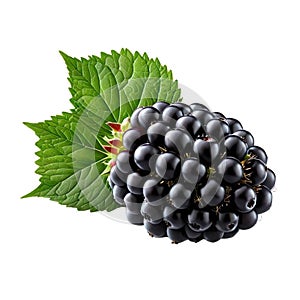Fresh blackberry fruit. Ripe berry with green leaves isolated. Healthy diet. Vegetarian food