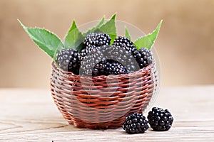 Fresh blackberry in small fruit basket