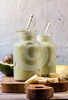 Fresh blended Banana and avocado smoothie