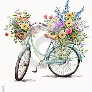 Fresh Blooms on the Move: Biking with Flower Baskets AI Generated