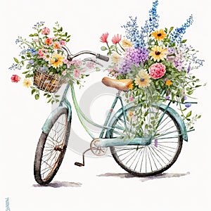 Fresh Blooms on the Move: Biking with Flower Baskets AI Generated photo