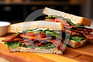 a fresh blt sandwich in half