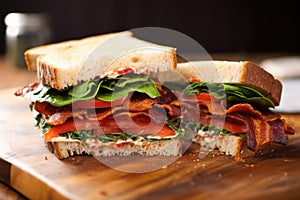 a fresh blt sandwich in half