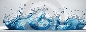 fresh blue natural drink water wave wide panorama with bubbles concept isolated white background