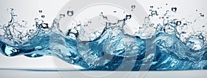 fresh blue natural drink water wave wide panorama with bubbles concept isolated white background