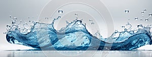 fresh blue natural drink water wave wide panorama with bubbles concept isolated white background