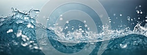 fresh blue natural drink water wave wide panorama with bubbles concept isolated white background