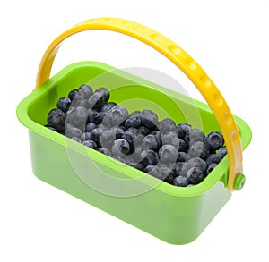 Fresh Blueberries in a Bright Green Basket