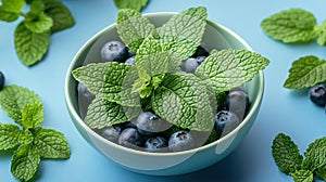 Fresh blueberries and mint in a bowl