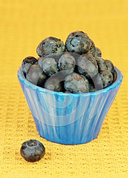Fresh Blueberries in Small Bowl on Yellow