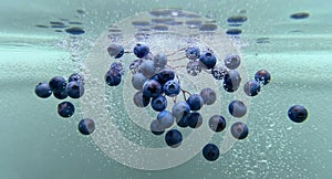 Fresh Blueberries Underwater With Bubbles Creating a Refreshing Display AI-GENERATED