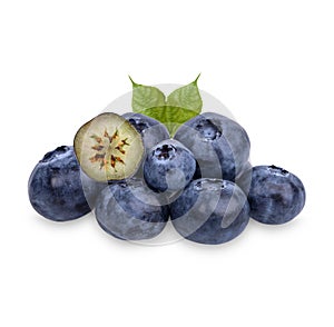 Fresh blueberry with leaves isolated on white background