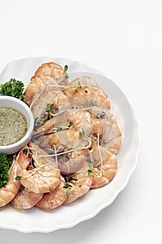 Fresh boiled prawns with zesty citrus dipping sauce