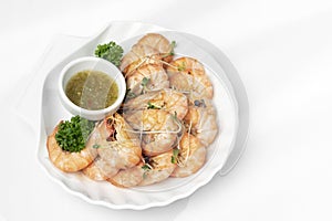 Fresh boiled prawns with zesty citrus dipping sauce