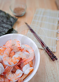 Fresh boiled shrimp ready to be consumed